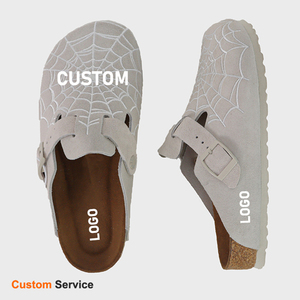 Nuovi Zoccoli Personalizzati da <span class=keywords><strong>Donna</strong></span> in Morbida Pelle Scamosciata con Ricamo a Ragnatela, Classici Sabot Antiscivolo in <span class=keywords><strong>Sughero</strong></span> con Fibbia, Stile Birkenstock - Product Image 1