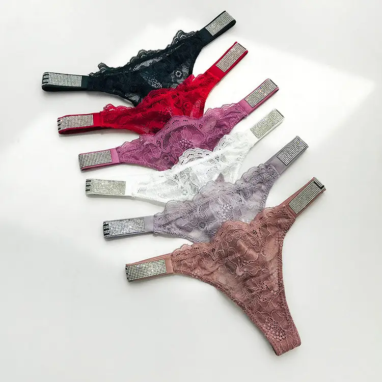Celana Dalam Thong Perempuan Renda Seksi Berlian Imitasi Baru Pakaian Dalam Wanita Tembus Pandang Super Tipis Pakaian Dalam Lingerie Seksi Thong