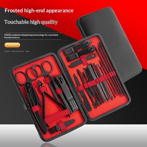 Cross-border Black and Red 24-piece Stainless Steel <strong>Nail</strong> <strong>Set</strong> Ear Scoop Oblique <strong>Nail</strong> <strong>Clippers</strong> Nose Hair Scissors Tweezers Durable - Product Image 2