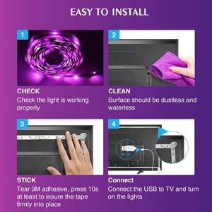 แถบไฟ LED ควบคุม<span class=keywords><strong>เพลง</strong></span>2m/3M/5M แถบไฟ LED RGB แบบยืดหยุ่น IP65แถบไฟหลังทีวี - Product Image 4