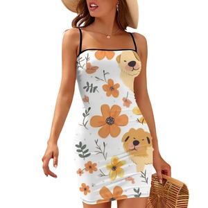 Vestido ceñido al cuerpo informal para mujer, correa de espagueti corta, cuello plano, decoración de encaje, tela de punto, estampado de verano Natural, 2 uds. - Product Image 1