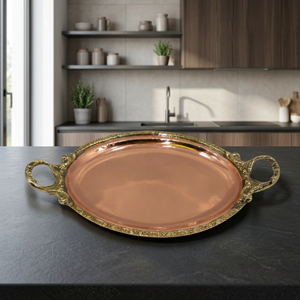 Plateau en cuivre massif avec embellissements en laiton - Product Image 3