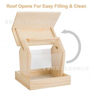 Comedero para pájaros de madera para colgar en exteriores, para jardín y patio trasero, con bandeja para semillas - Product Image 2