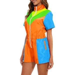 Combinaison une pièce Yisfri Color Block pour femme, manches courtes, fermeture éclair sur le devant, taille haute, tendance streetwear, printemps été, séchage rapide - Product Image 2