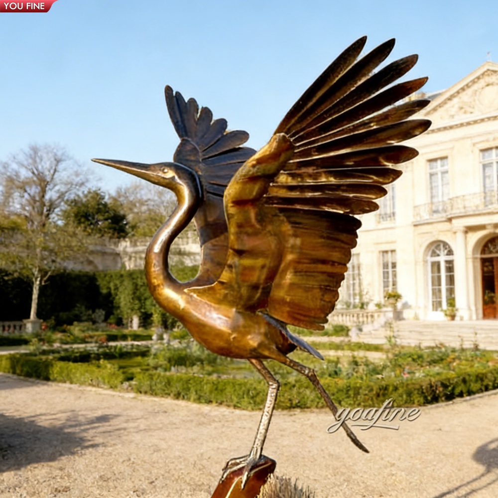 銅 真鍮製 鳥の彫刻 YOUFINE等身大アンティークブロンズ鷺の鳥の彫刻、庭の池や邸宅の外装