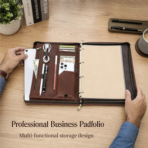 Portafolio <span class=keywords><strong>de</strong></span> Cuero Genuino Vintage <span class=keywords><strong>para</strong></span> Viajes <span class=keywords><strong>de</strong></span> <span class=keywords><strong>Negocios</strong></span>, A4 con 4 Anillas, Bolsillo <span class=keywords><strong>para</strong></span> iPad <span class=keywords><strong>de</strong></span> 12.9 Pulgadas, Ranuras <span class=keywords><strong>para</strong></span> Bolígrafo/Tarjetas/Teléfono <span class=keywords><strong>para</strong></span> Reuniones <span class=keywords><strong>de</strong></span> Oficina - Product Image 4
