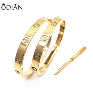 Wholesale Luxury jewelry stainless steel PVD plated real gold silver loves screw screwdriver nail bracelet for men women bangle