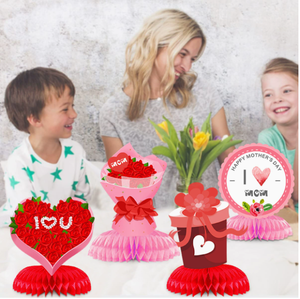 DAMAI I Love Mother's Day Centre de Table Thème Fête des Mères Décoration de Fête pour la Saint-Valentin - Ornements Cœur Fleur Nid d'Abeille Boule - Product Image 1