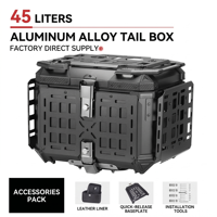 36L/45L/56L/65L Top Case Moto en Aluminium à Double Verrouillage, Design Mecha, Noir, Antichoc, Anti-poussière, pour Aventure