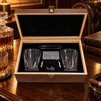 Coffret cadeau de whisky haut de gamme avec 2 verres torsadés, 8 glaçons en acier inoxydable, pince, boîte en bois, cadeaux personnalisés avec logo pour hommes