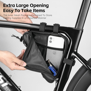 Sac de cadre de vélo WEST BIKING 900D en cuir résistant aux rayures, étanche, design à bords étroits, sac de vélo triangulaire avec poche en filet - Product Image 4