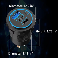 Chargeur de voiture double USB Interrupteur intégré étanche 3 ports de charge rapide Prise 24V Prise 12V pour voiture, bateau, marine, mobile 12V 24V