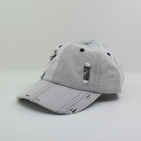 Casquette de baseball en coton vieilli personnalisée, souple et non structurée, style « Dad Hat » avec design déchiré, vente en gros