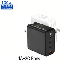 Cargador Rápido GaN Personalizado de 100W 3C1A con Material Ignífugo, Cargador de Pared Multi-Puerto PD/QC con Enchufe Estadounidense para Laptop, Teléfono, Tableta y Cámara
