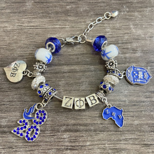 Délicat ZETA Sorority Society Strass Pendentif Bleu Grand Trou Perle De Verre Bracelet 1920 Alphabet Grec Charme Bracelet pour Femmes