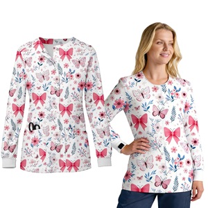 Women Hospital Uniform Scrub <b>Top</b> Round Neck Cartoon Print Moisture Wicking Work Jacket Professional Nurse Clothing - Product Image 5