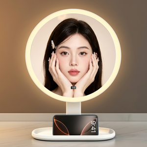กระจกแต่งหน้า LED ทรงกลม จอแสดงผล LCD แบบสัมผัส ควบคุมการใช้งานได้ ชาร์จไฟได้ ปรับแสงได้ เหมาะสำหรับการเดินทาง ใช้ในบ้าน โรงแรม - Product Image 1