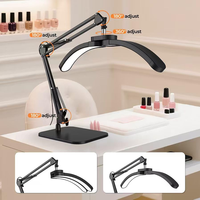 Lampada da Tavolo a Mezzaluna con Braccio Regolabile, Luce LED 24W con Base e Morsetto per Manicure, Extension Ciglia, Tatuaggi, Lavori di Bellezza