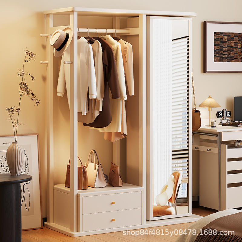 Blanco marfil - 100cm - Espejo de cuerpo entero con perchero y estante de almacenamiento.