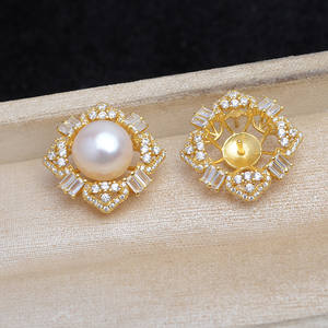 อุปกรณ์ทำเครื่องประดับมุก DIY เงินแท้ 925 รุ่น JG5920 ต่างหูรูปใบโคลเวอร์ กึ่งสำเร็จรูป 10-12 ต่างหู ประดับเพชรซิรคอน ชุบเคลือบ - Product Image 2