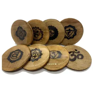 木製チャクラコースターディスク7個セットチャクラコースター手作り木製チャクラエナジーコースター木製瞑想セット