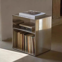 Table d'appoint en acier inoxydable brossé de style mid-century, table basse moderne en métal, table de chevet, porte-revues pour salon