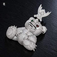 Pendentif Ours 3D en Laiton Entièrement Sertie de Zircons Cubiques avec Tête d'Aigle, Breloque Hip Hop Tendance pour Hommes, Collier de Rappeur
