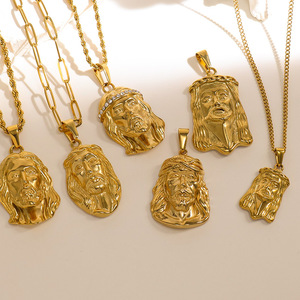 Joias Religiosas Certificadas, Colar com Pingente de Rosto de <span class=keywords><strong>Jesus</strong></span> Cristo em Ouro PVD 18k, Pingente de <span class=keywords><strong>Jesus</strong></span> em Aço Inoxidável 316L para Homens - Product Image 2