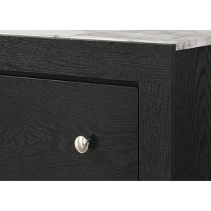 Contemporary Modern Black Nightstand With White Faux Marble Top 2 <b>Drawers</b> Bedroom Furniture - Product Image 3