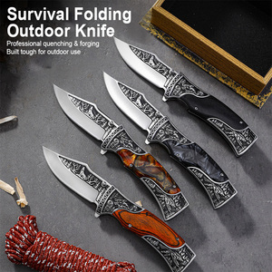 Cuchillo táctico plegable al por mayor con grabado <span class=keywords><strong>de</strong></span> lobo, mango <span class=keywords><strong>de</strong></span> resina y madera personalizado, cuchillo <span class=keywords><strong>de</strong></span> bolsillo para supervivencia al aire libre, cuchillos <span class=keywords><strong>de</strong></span> caza, varios estilos - Product Image 2