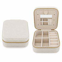 Boîte à bijoux carrée vintage écologique en carton recyclé avec fermeture éclair, miroir et emballage multi-compartiments – Offre Spéciale