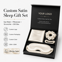 Ensemble cadeau en satin soyeux avec masque de nuit en soie, taie d'oreiller et chouchou en soie, personnalisables avec logo, en soie de mûrier 100% pure, avec boîte à fermeture éclair