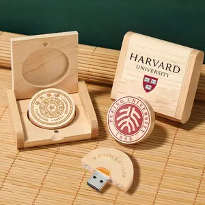 Wholesale Round Magnetic Wooden Car Music U Disk Corporate Gift Custom 1Gb 2Gb 8Gb 32Gb 128Gb Memoria Usb Pendrive Flash Drive