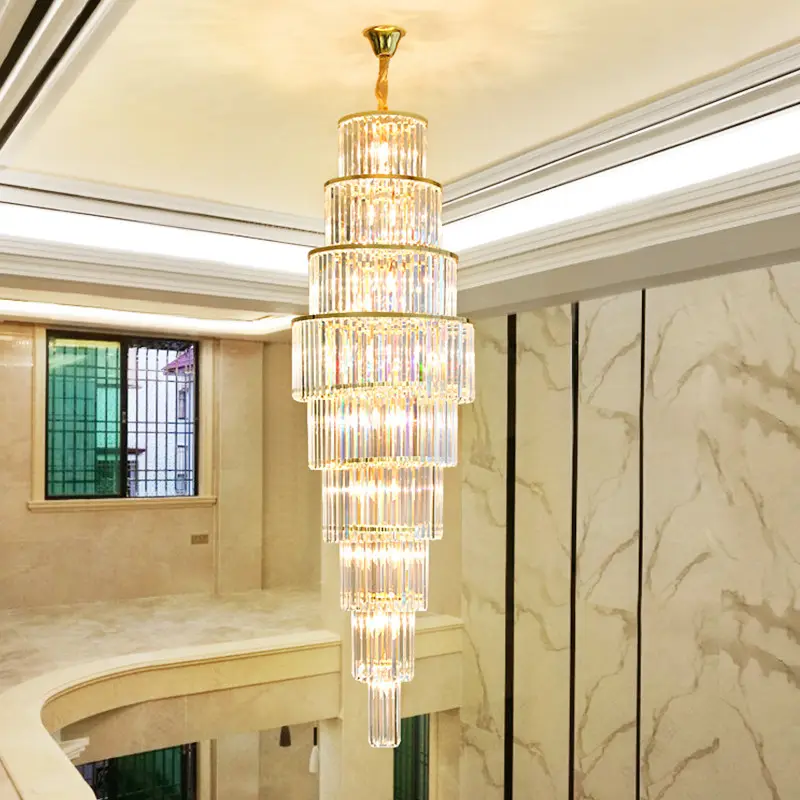 2022 lusso moderno Hotel di lusso hall Villa scala soffitto grande lampada di cristallo oro illuminazione decorativa lampadari d'arte