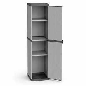 Armario alto de resina de 1 puerta, gris, 34x38.5x165 cm, unidad multiusos con 4 estantes ajustables y patas - Product Image 1