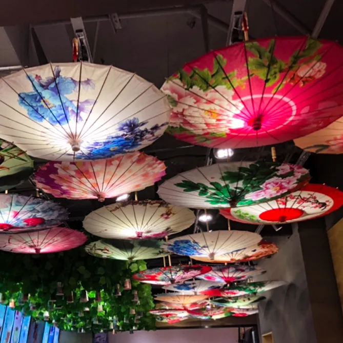 Japanese Chinese Ceiling Decoration Umbrellas Craft Dance Props Parasols Handmade Silk Oiled Paper Umbrella