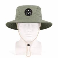 Chapeau de pêche et d'extérieur à large bord, respirant, séchage rapide, perforé au laser, avec logo personnalisé, protection solaire et sangle de menton réglable