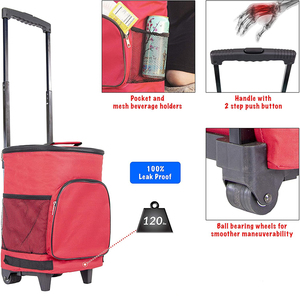 Chariot pliable pique-nique Camping sac isotherme déjeuner à roulettes bière canette vin sac isotherme étanche sac de livraison de nourriture avec roue - Product Image 3