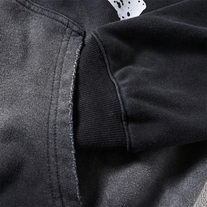 Topshow Streetwear <b>Hoodie</b> Cotton French Terry Acid Wash Vintage Screen Print <b>Oversized</b> Sun Faded Distressed <b>Black</b> Hoodies - Product Image 6