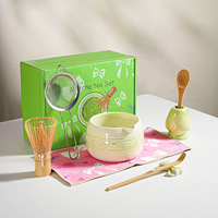 Ensemble de fouets à matcha 4-7 pièces, Fournisseur en gros, Kit de matcha en céramique, Bol, Support pour fouet, Cuillère en bambou, Essuie-tout, Chasen, Chashaku, Tamis