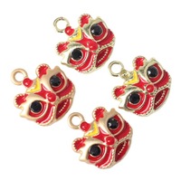MIZUKAGAMI Fabrication sur mesure en gros directe d'usine Pendentif simple en alliage de zinc rouge à l'huile de style chinois Danse du lion 14x13mm Bijoux