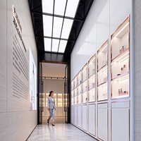 Vitrine de présentation de parfums de luxe en or rose avec éclairage LED, écologique, robuste, incurvée, multi-niveaux, taille personnalisable