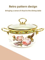 Marmite à soupe de style chinois universelle de 24 cm en émail épaissi, compatible gaz et induction, avec couvercle en verre à bord doré, pour l'exportation en Europe