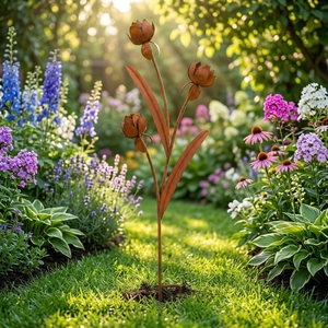 Les piquets d'ornements <span class=keywords><strong>de</strong></span> décor <span class=keywords><strong>de</strong></span> <span class=keywords><strong>jardin</strong></span> <span class=keywords><strong>de</strong></span> fleurs artificielles <span class=keywords><strong>en</strong></span> <span class=keywords><strong>métal</strong></span> <span class=keywords><strong>rouillé</strong></span> améliorent la beauté <span class=keywords><strong>de</strong></span> votre <span class=keywords><strong>jardin</strong></span> - Product Image 2