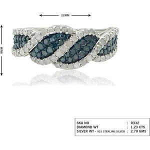 แหวนเพชร Jewelspaark เงินแท้ 925 สีขาวและสีน้ำเงิน ทรงกลมเจียระไนบริลเลียนท์ 1.23 กะรัต ดีไซน์ลายคลื่น สำหรับผู้หญิง ไซส์ US 10 - Product Image 5