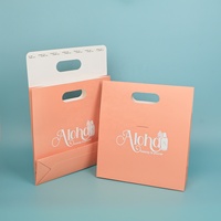 Sac en papier kraft recyclable de luxe 250 g/m² avec logo personnalisé, couleur corail pêche, pour cosmétiques, artisanat et bougies, impression numérique, revêtement mat, découpe sur mesure