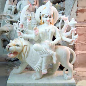 Statue de Durga Maa en marbre blanc de Makrana, peinte et polie, décoration religieuse indienne pour la maison, réalisée par les meilleurs artisans - Product Image 1