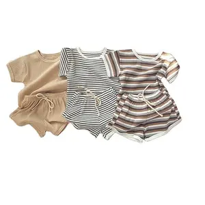 Set gaun Mini untuk anak perempuan kecil modis, Set Gaun Musim Panas 2024 dengan 2 celana pendek Mini untuk anak perempuan