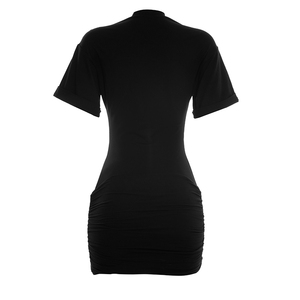 วิวิบลุค Y26DS051 ชุดเดรสฤดูร้อนผู้หญิงใหม่ลำลองสีทึบแขนสั้นตกแต่งโลหะจีบมินิเดรสปาร์ตี้ - Product Image 6