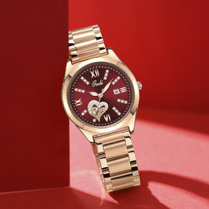 Reloj de tira de acero con calendario tachonado de diamantes de lujo ligero con reloj de cuarzo rojo grande para mujer de alta gama ahuecado - Product Image 2